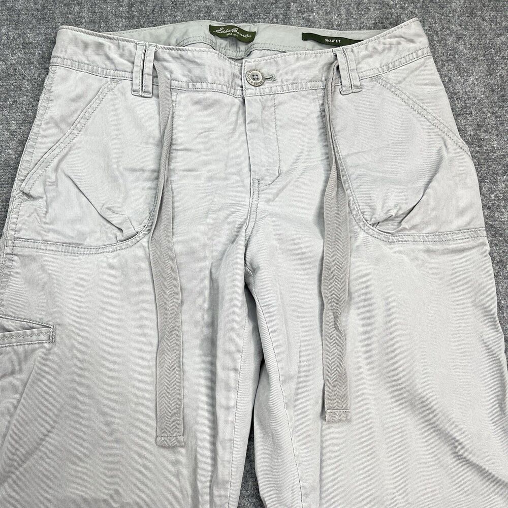 Eddie Bauer Shaw Fit Capri Pants Size 8 Gray Ribbed Tie Waist Hiking Outdoor - Picture 2 of 12